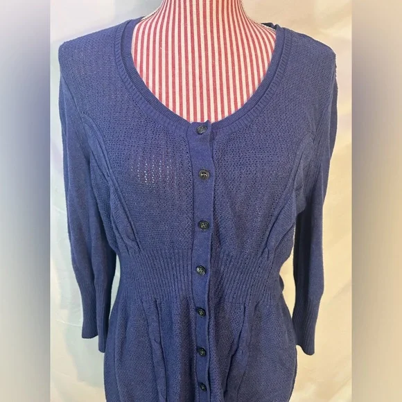 Y2K DKNY Blue Babydoll Knit Cardigan Sweater 3/4 Sleeves Lightweight Soft Sz XL - Picture 2 of 9
